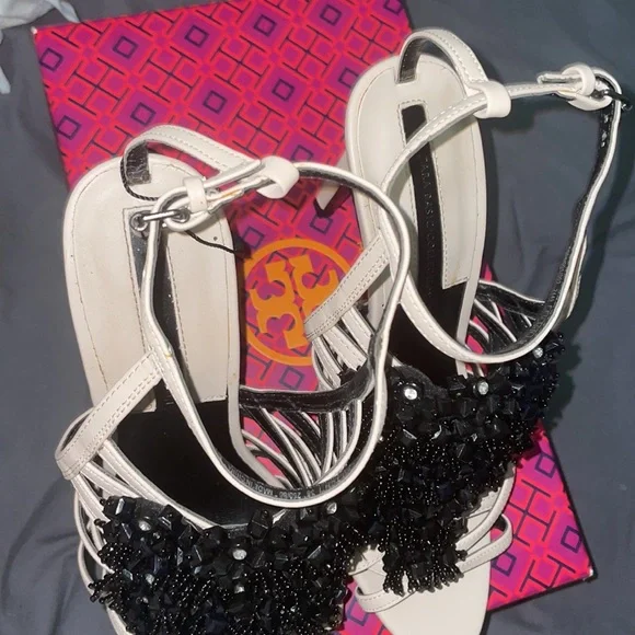 Zara Pink Black Bead and Crystal Strappy High Heel Sandals - Picture 11 of 17